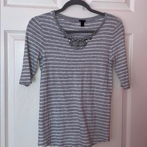 J. Crew Jewel Neck Grey Stripe Top
